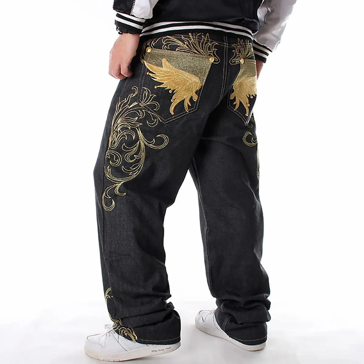 Gothic Men's Trendy Straight Pants Hip-hop Jeans Hiphop Street Dance Graffiti Print Embroidered Loose Skateboard