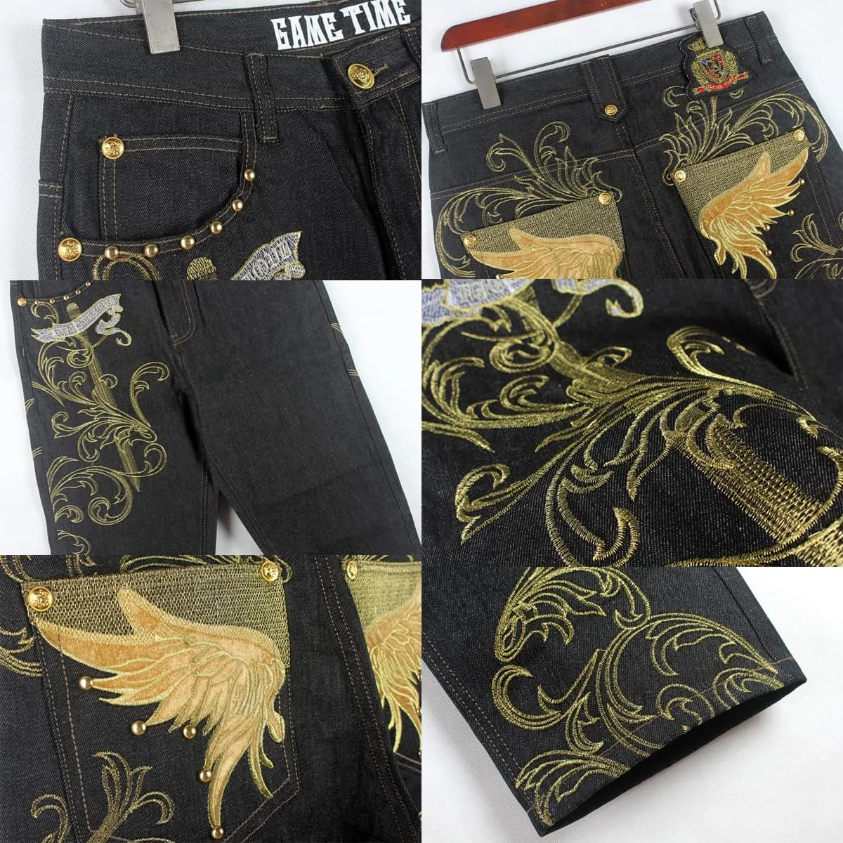 Gothic Men's Trendy Straight Pants Hip-hop Jeans Hiphop Street Dance Graffiti Print Embroidered Loose Skateboard