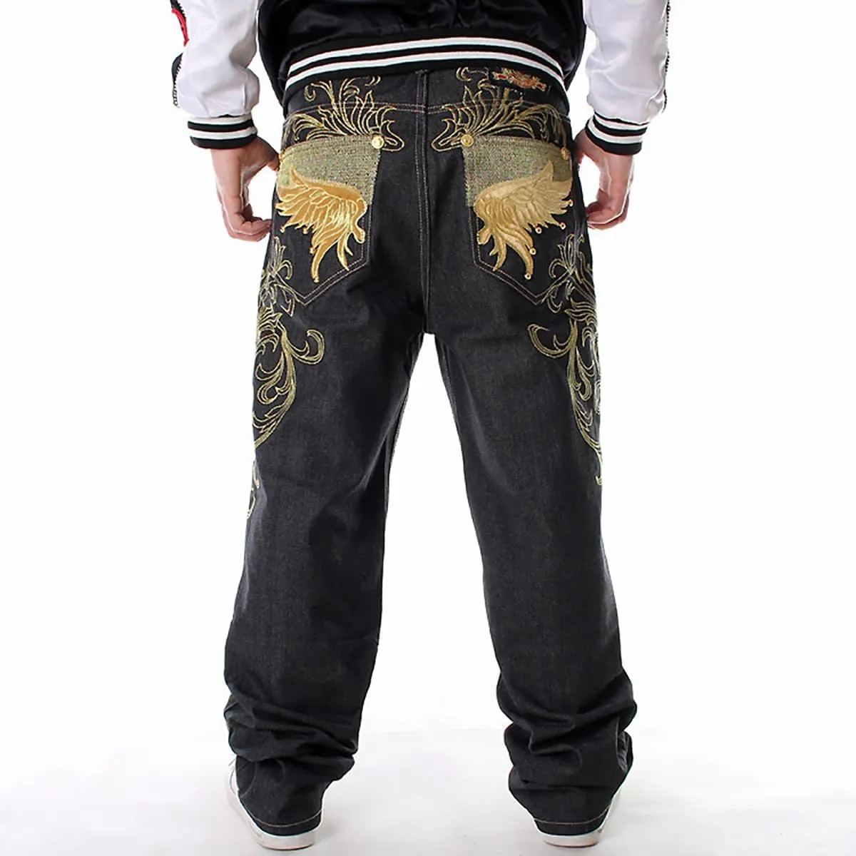 Gothic Men's Trendy Straight Pants Hip-hop Jeans Hiphop Street Dance Graffiti Print Embroidered Loose Skateboard