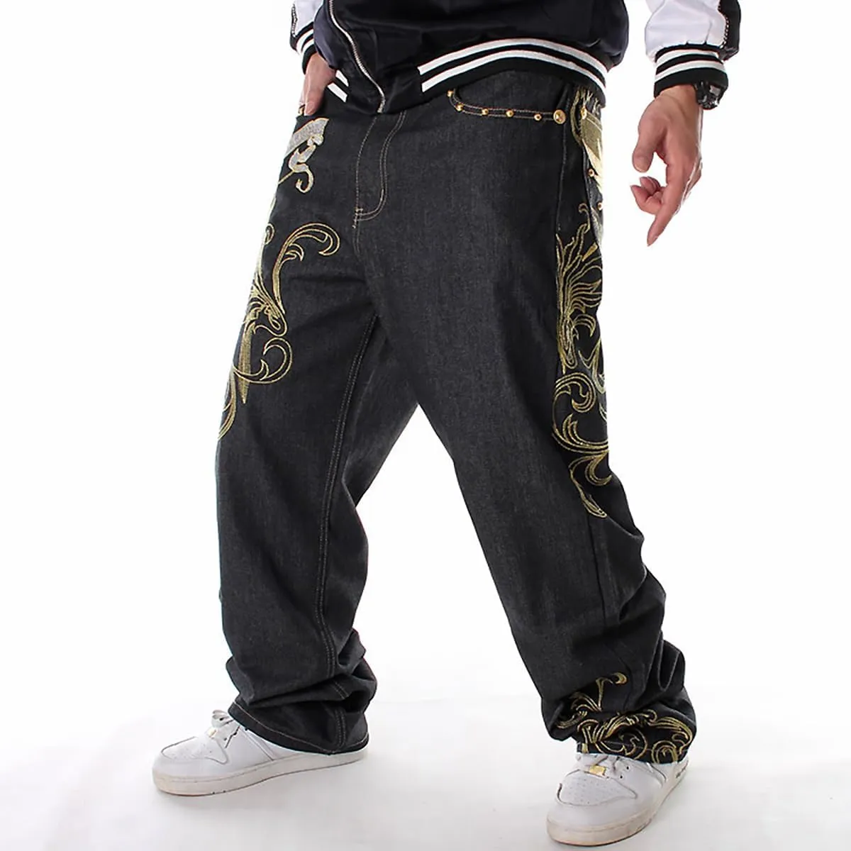Gothic Men's Trendy Straight Pants Hip-hop Jeans Hiphop Street Dance Graffiti Print Embroidered Loose Skateboard