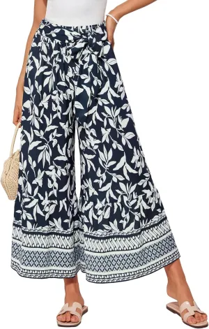GRACE KARIN Women's 2025 Summer Wide Leg Palazzo Pants Elastic High Waisted Boho Casual Flowy Beach Pants with Pockets
