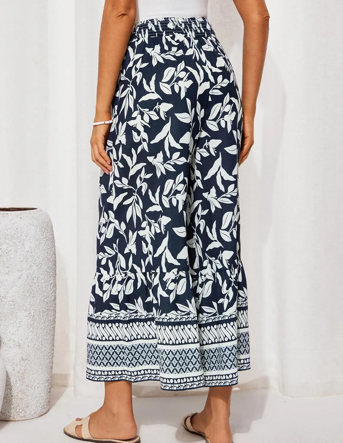 GRACE KARIN Women's 2025 Summer Wide Leg Palazzo Pants Elastic High Waisted Boho Casual Flowy Beach Pants with Pockets