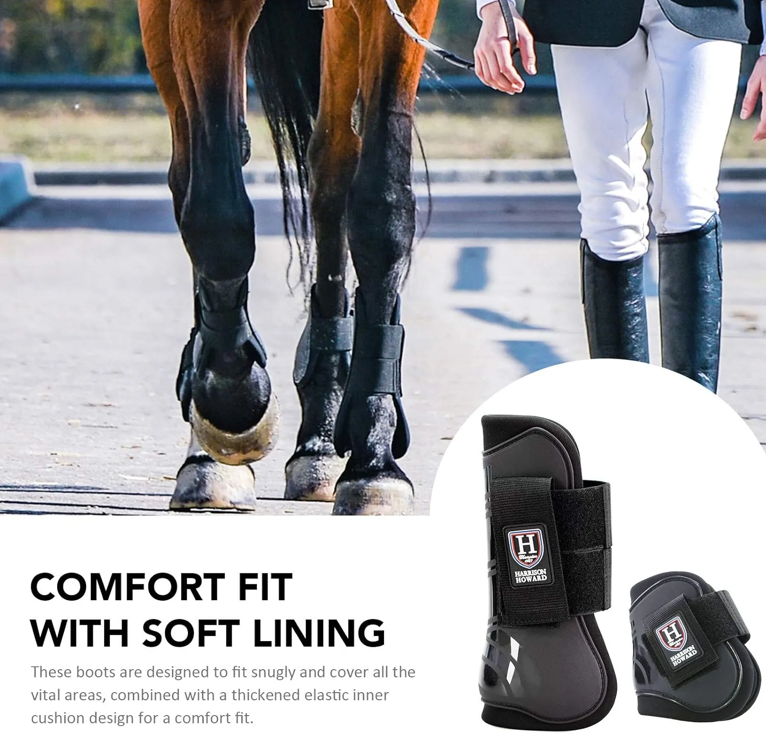 Harrison Howard Horse Tendon Boots Open Front/Fetlock Boot for Horse Protective Boots for Jumping, Trail Riding Set of 4