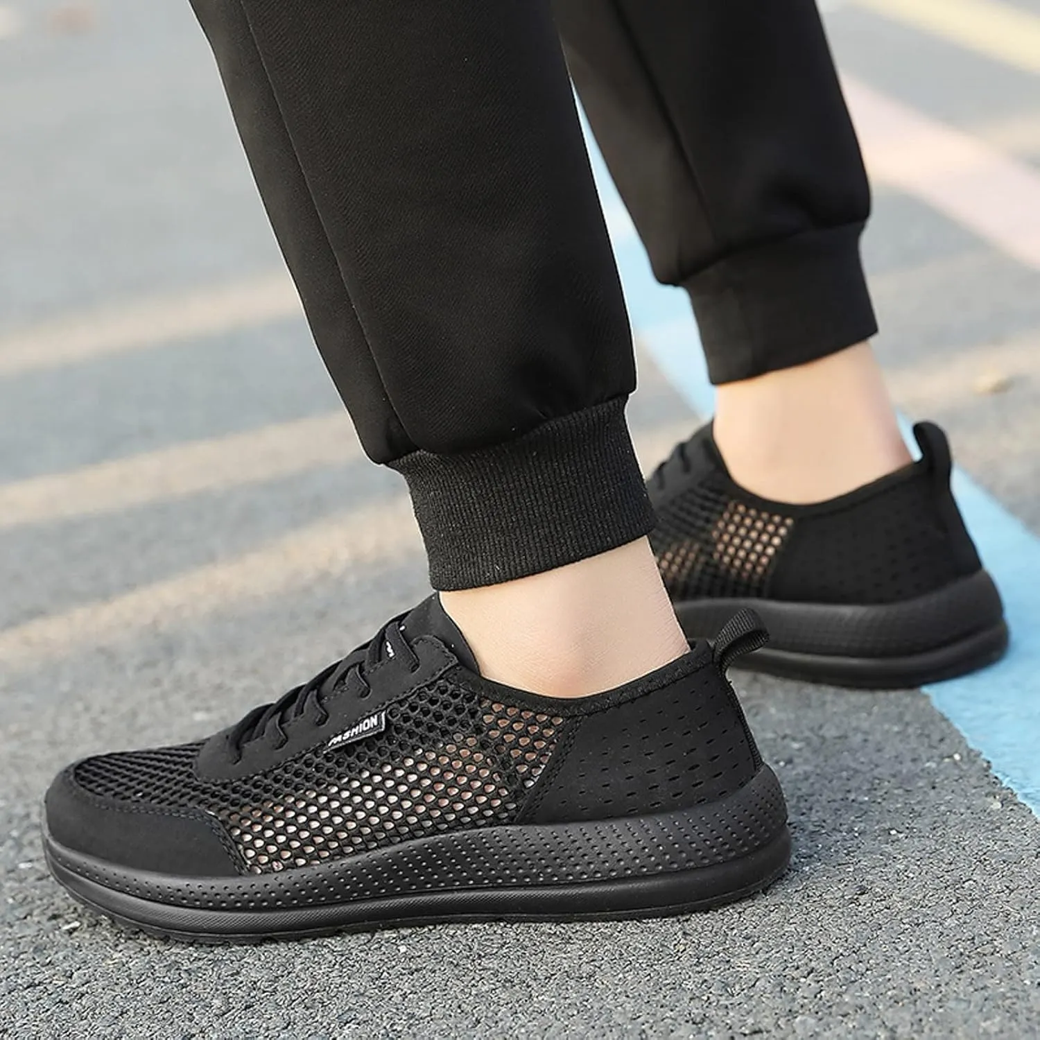 Hbeylia Mens Running Shoes Fashion Lace Up Breathable Walking Sneakers Shock Resistant Quick Dry Lightweight Athletic Tennis Cross-Training Shoes Casual Sport Gym Walking Shoes