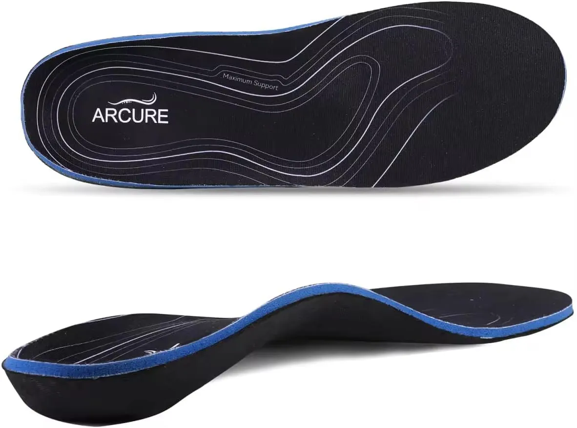 Heavy Duty Orthotic Insoles for Plantar Fasciitis, Flat Foot, Fallen Arches | Shoe Inserts for Feet Pain and Fatigue Relief | 3.5cm High Arch Support | Arcure (Men's US 10-10.5 | Women's US 12-12.5)