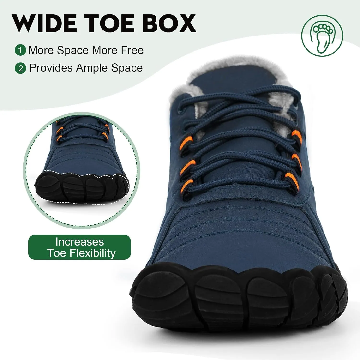 Hike Barefoot Boots Womens Mens Waterproof Fur Lined Winter Barefoot Shoes Minimalist Snow Boots Wide Toe Box Ankle Booties