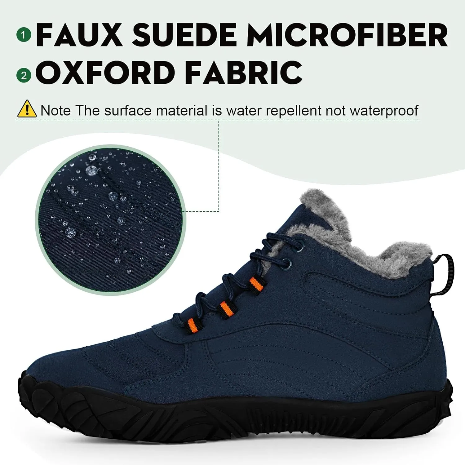 Hike Barefoot Boots Womens Mens Waterproof Fur Lined Winter Barefoot Shoes Minimalist Snow Boots Wide Toe Box Ankle Booties