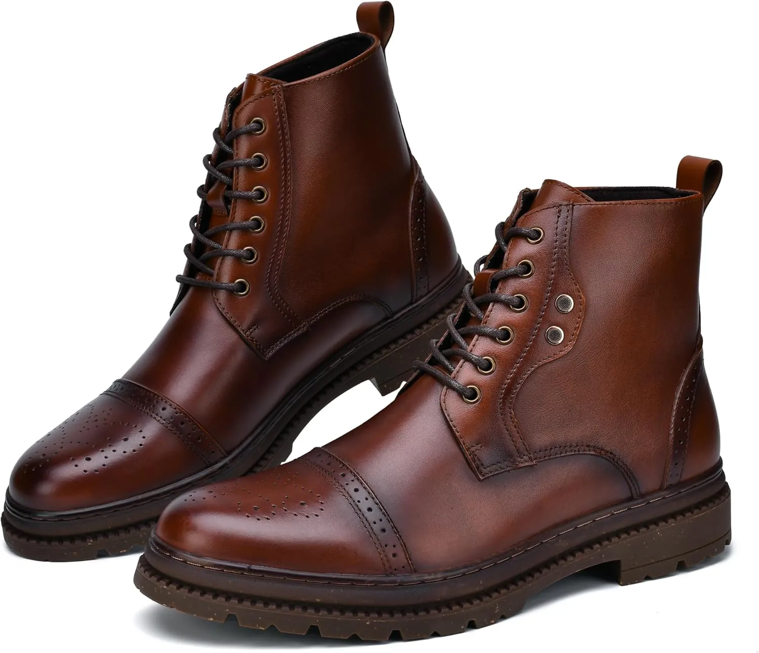 Holy dove Mens Oxford Leather Dress Boots Cap Toe Side Zip Fashion Mid Top Chukka Ankle Boots for Men