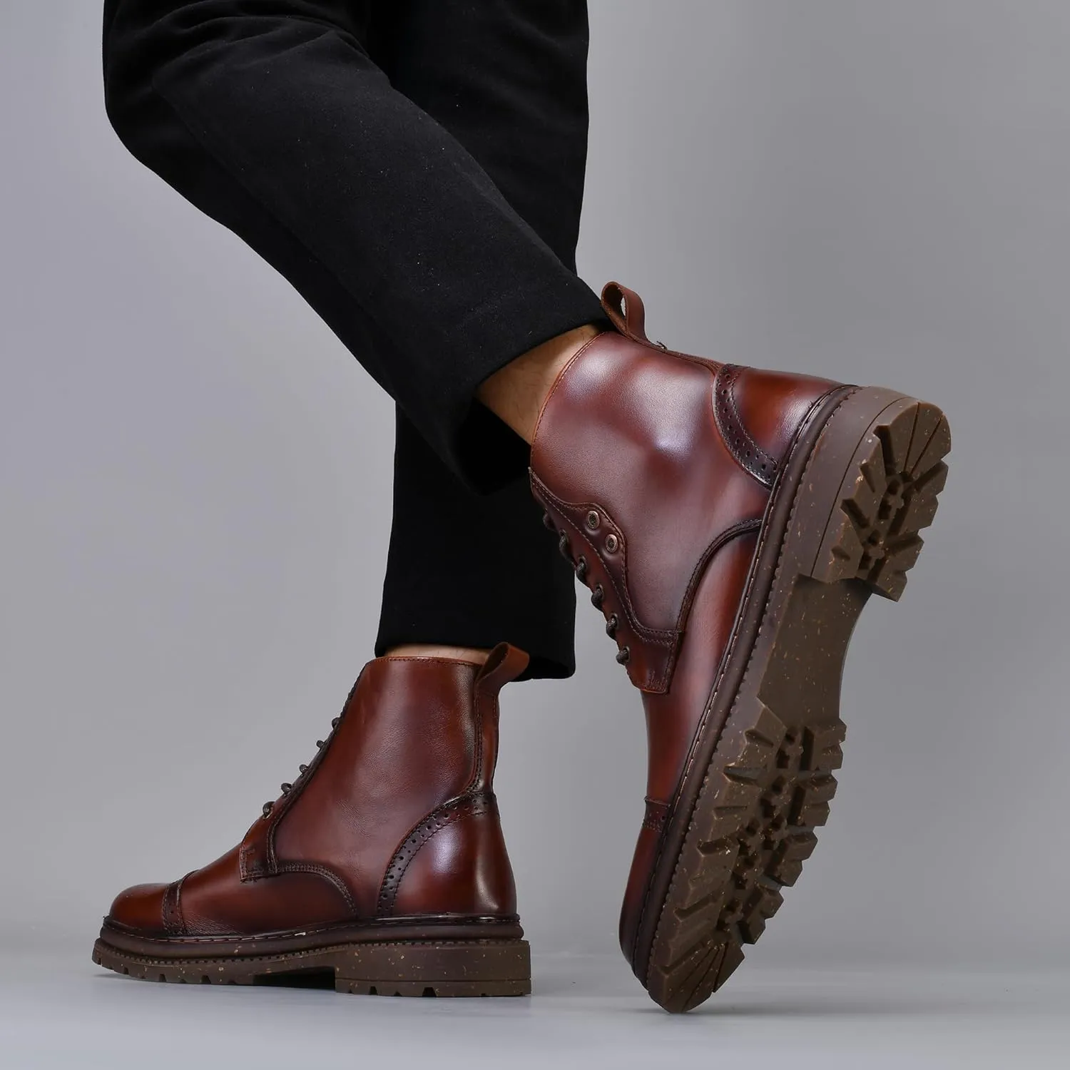 Holy dove Mens Oxford Leather Dress Boots Cap Toe Side Zip Fashion Mid Top Chukka Ankle Boots for Men