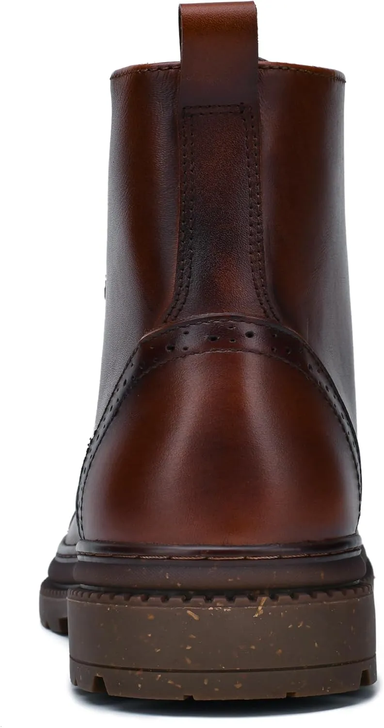 Holy dove Mens Oxford Leather Dress Boots Cap Toe Side Zip Fashion Mid Top Chukka Ankle Boots for Men