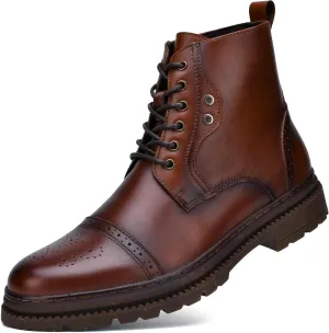 Holy dove Mens Oxford Leather Dress Boots Cap Toe Side Zip Fashion Mid Top Chukka Ankle Boots for Men