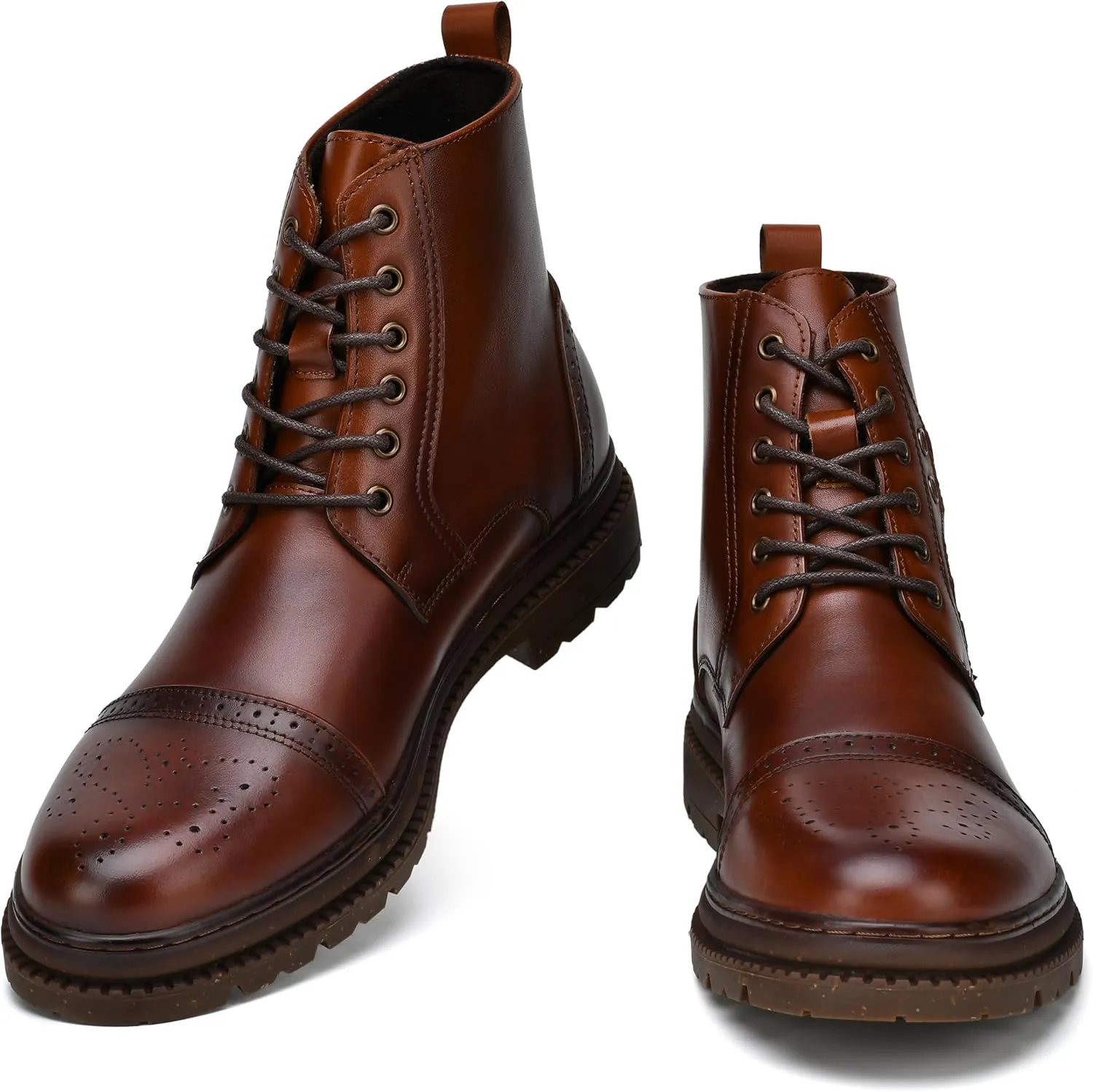 Holy dove Mens Oxford Leather Dress Boots Cap Toe Side Zip Fashion Mid Top Chukka Ankle Boots for Men