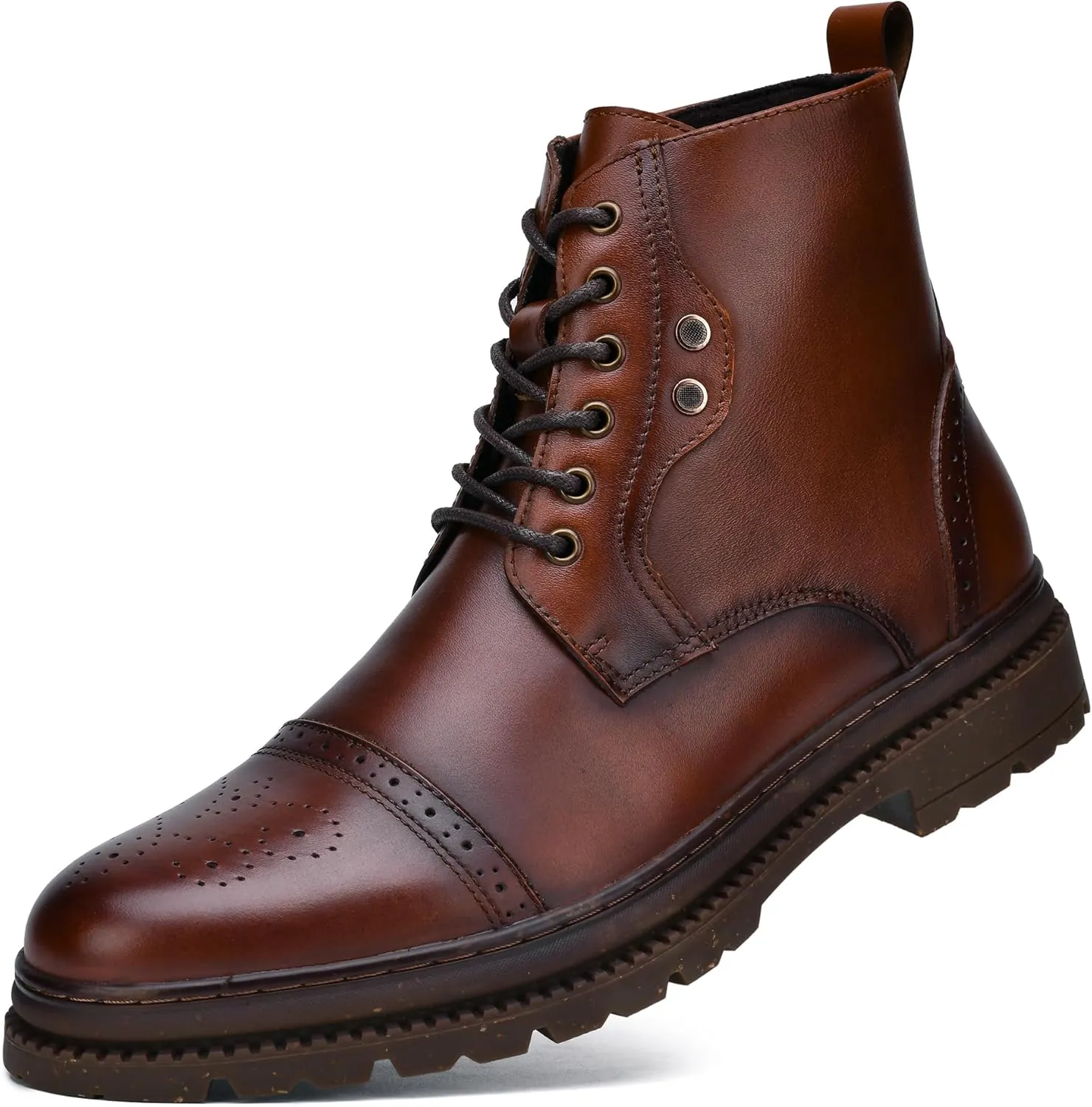 Holy dove Mens Oxford Leather Dress Boots Cap Toe Side Zip Fashion Mid Top Chukka Ankle Boots for Men