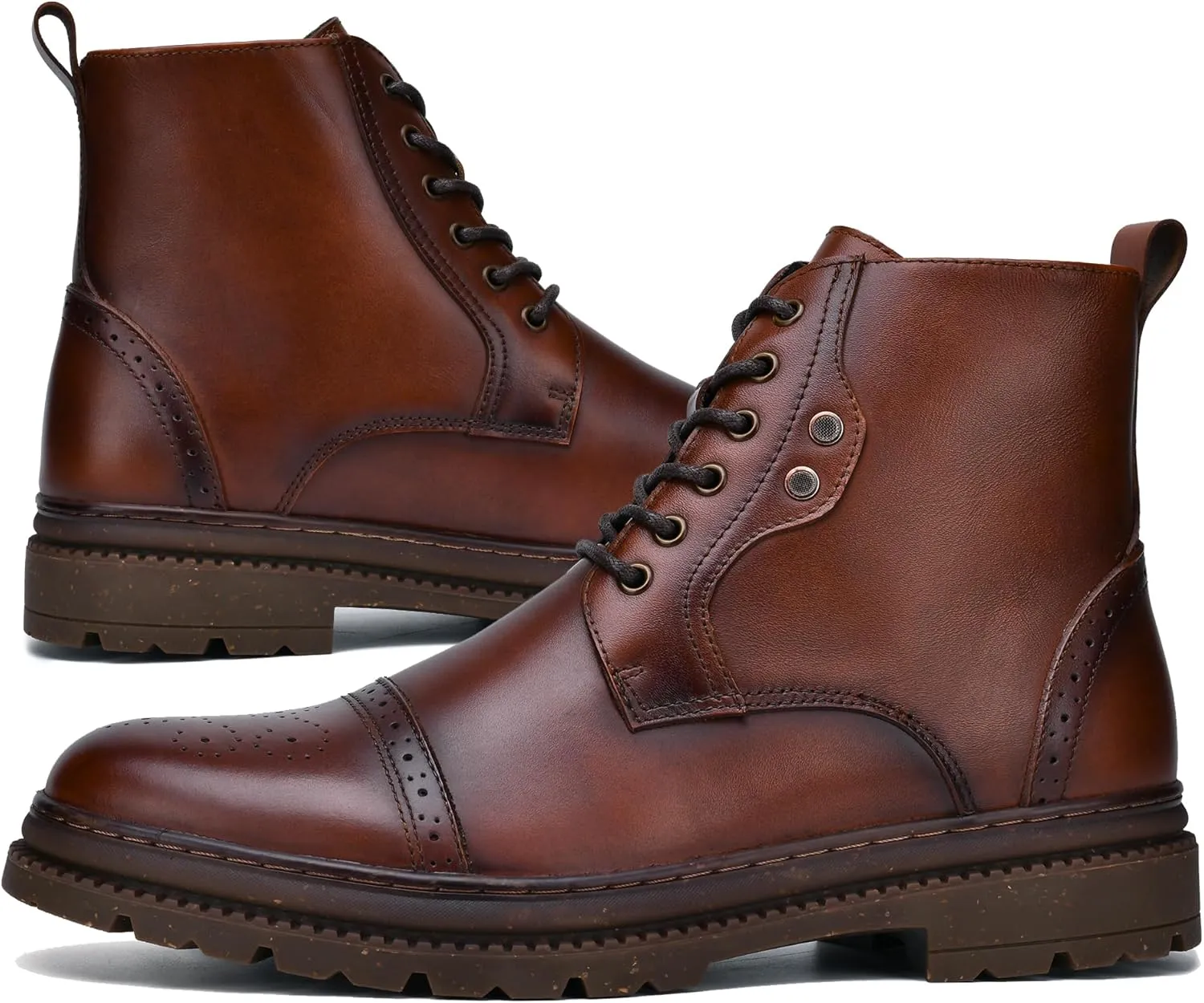 Holy dove Mens Oxford Leather Dress Boots Cap Toe Side Zip Fashion Mid Top Chukka Ankle Boots for Men