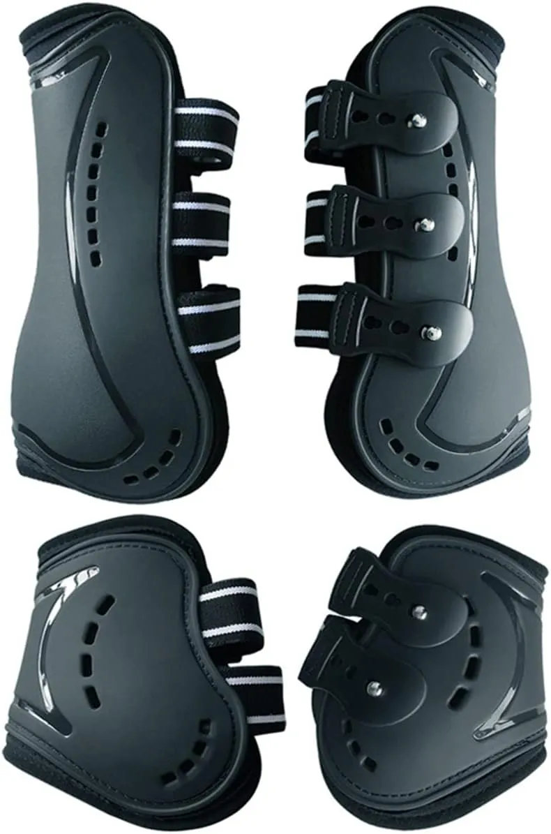 Horse Boots Open Front Jumping Tendon Sport Boots, Hind Fetlock Boots, Secure Leg Protection, Classic Breathable Equine Supplies, Set of 4