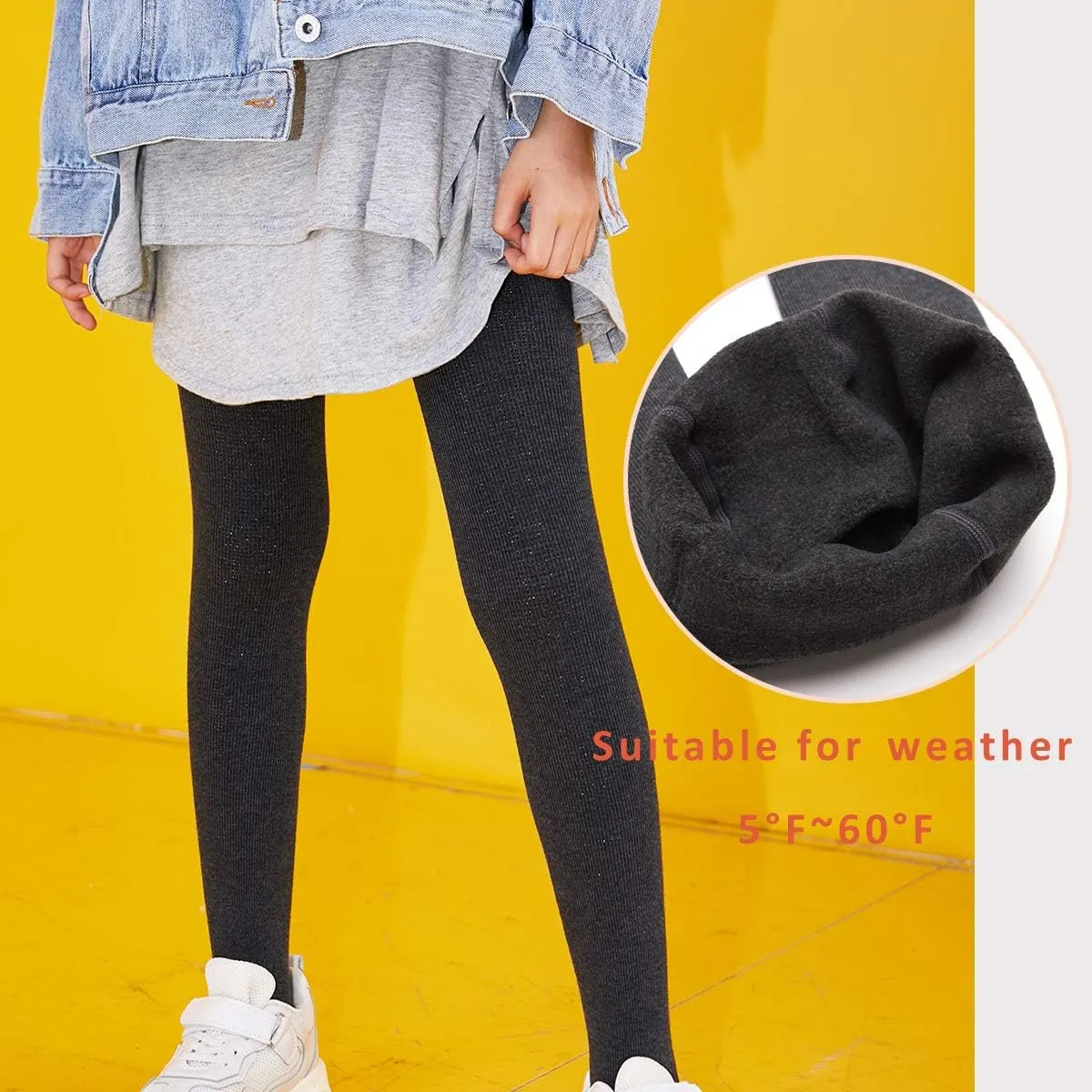 HowJoJo Girls Winter High Waist Fleece Lined Jeans Style Tights Seamless Skinny Denim Warm Leggings