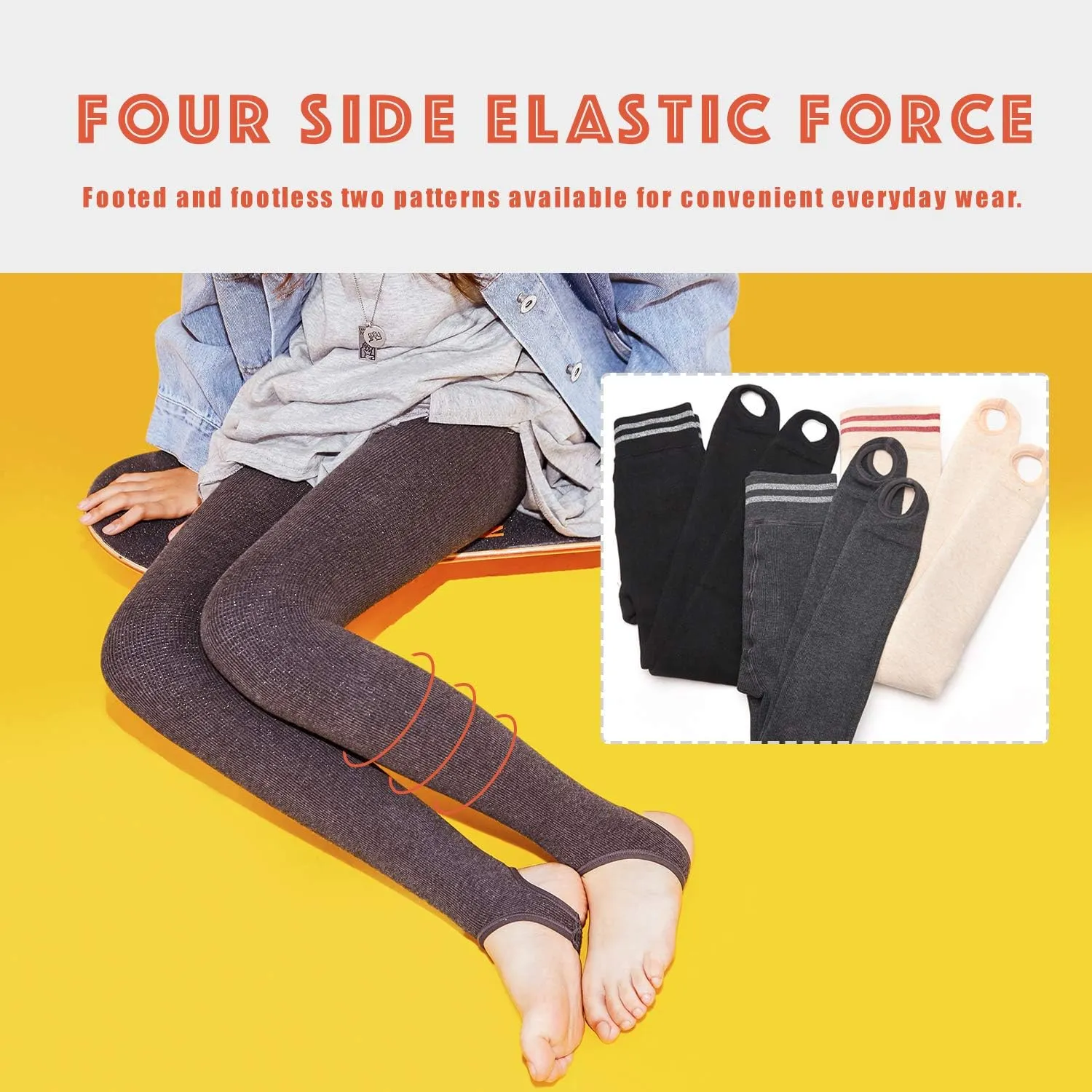 HowJoJo Girls Winter High Waist Fleece Lined Jeans Style Tights Seamless Skinny Denim Warm Leggings