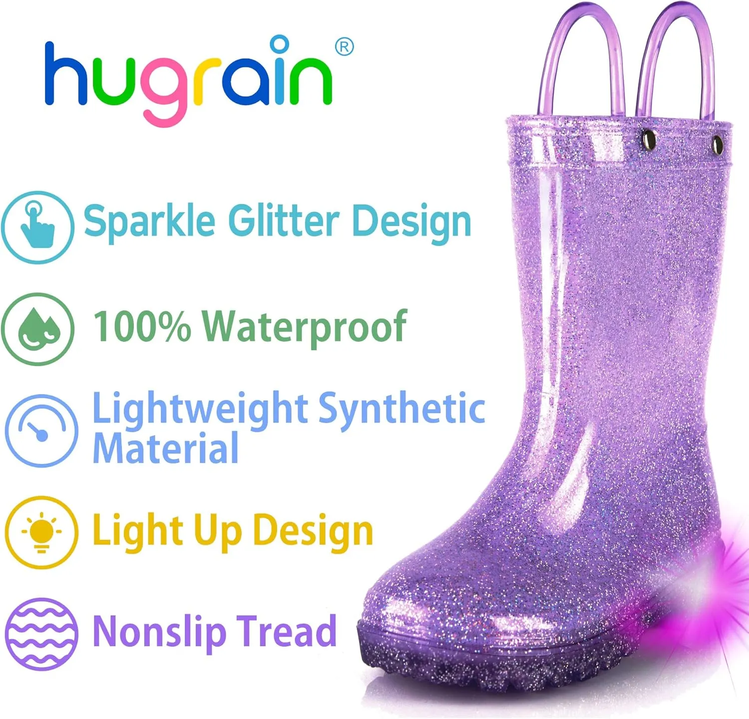 HugRain Light Up Rain Boots for Little Kids