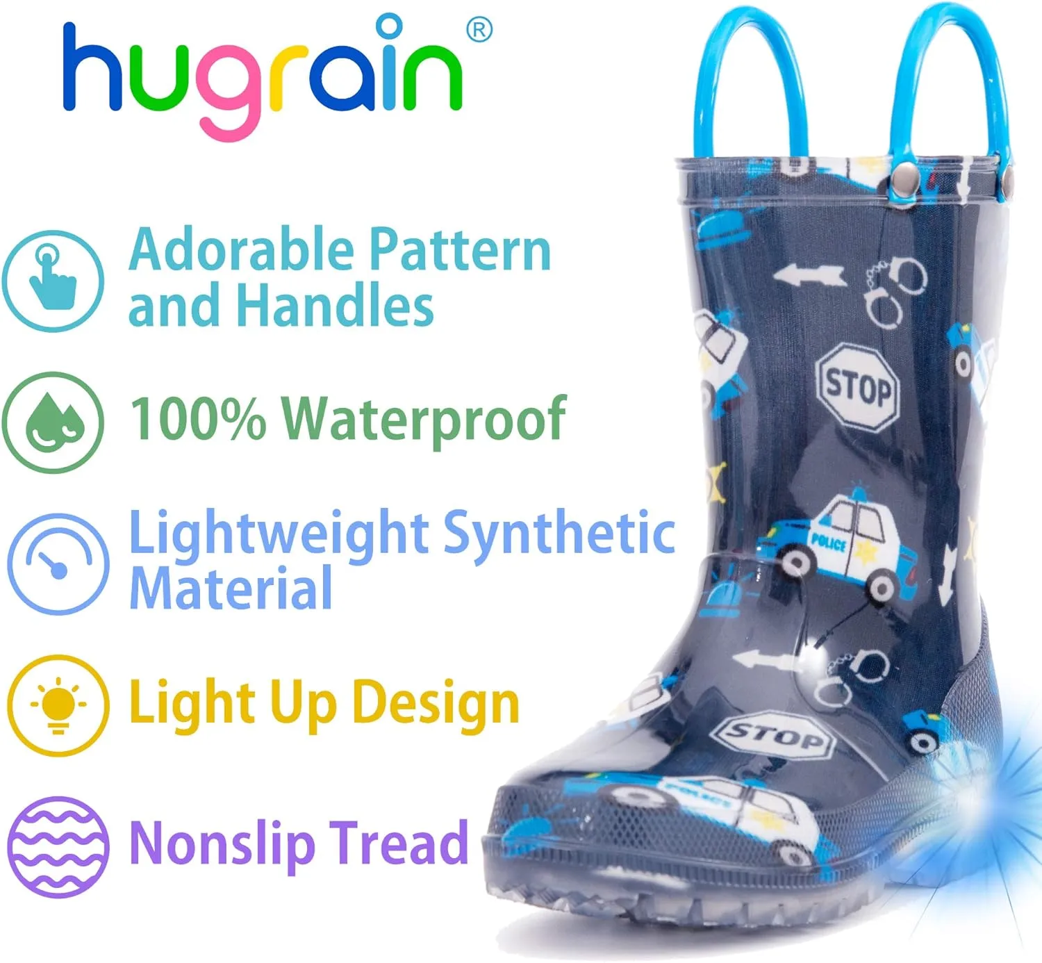 HugRain Light Up Rain Boots for Little Kids
