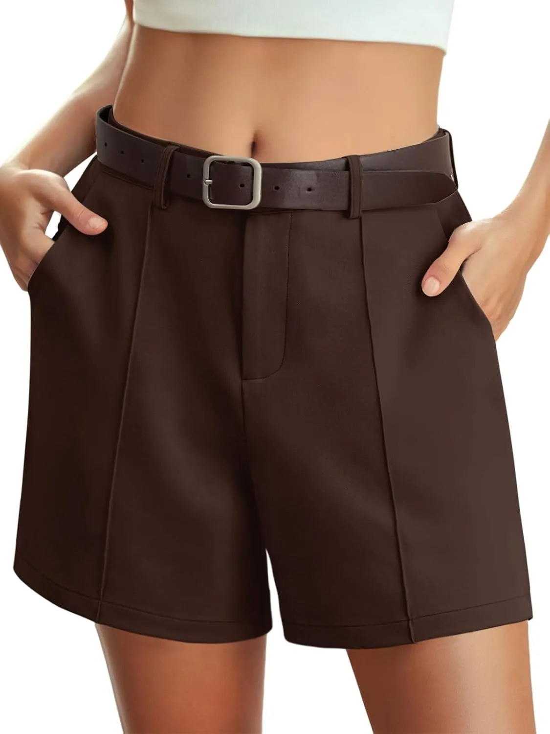 HWOKEFEIYU Women's Shorts Dressy Casual High Waisted Elastic Pleated Trendy Summer Shorts with Pockets