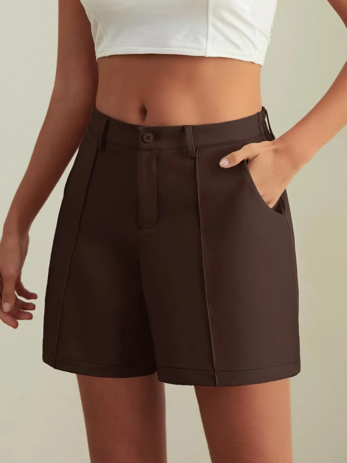 HWOKEFEIYU Women's Shorts Dressy Casual High Waisted Elastic Pleated Trendy Summer Shorts with Pockets