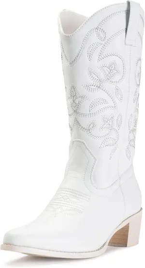 IUV Cowboy Boots For Women Pointy Toe Women's Western Boots Cowgirl Boots Mid Calf Boots