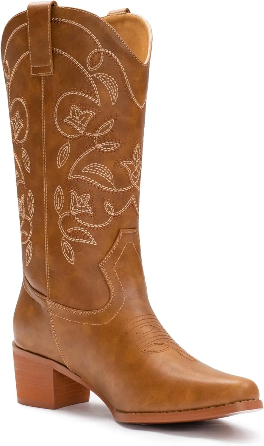 IUV Cowboy Boots For Women Pointy Toe Women's Western Boots Cowgirl Boots Mid Calf Boots