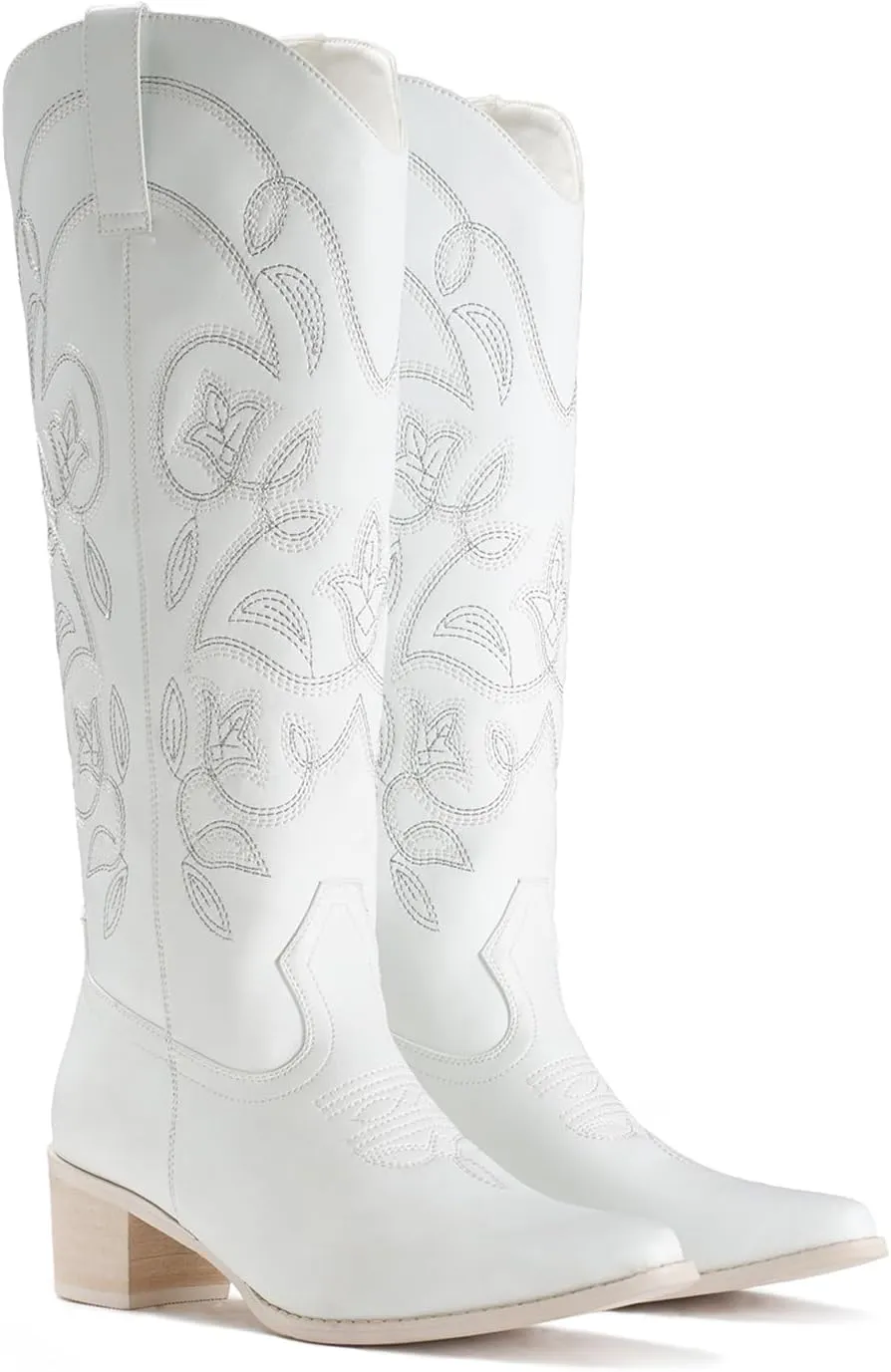 IUV Cowboy Boots For Women Pointy Toe Women's Western Boots Cowgirl Boots Mid Calf Boots