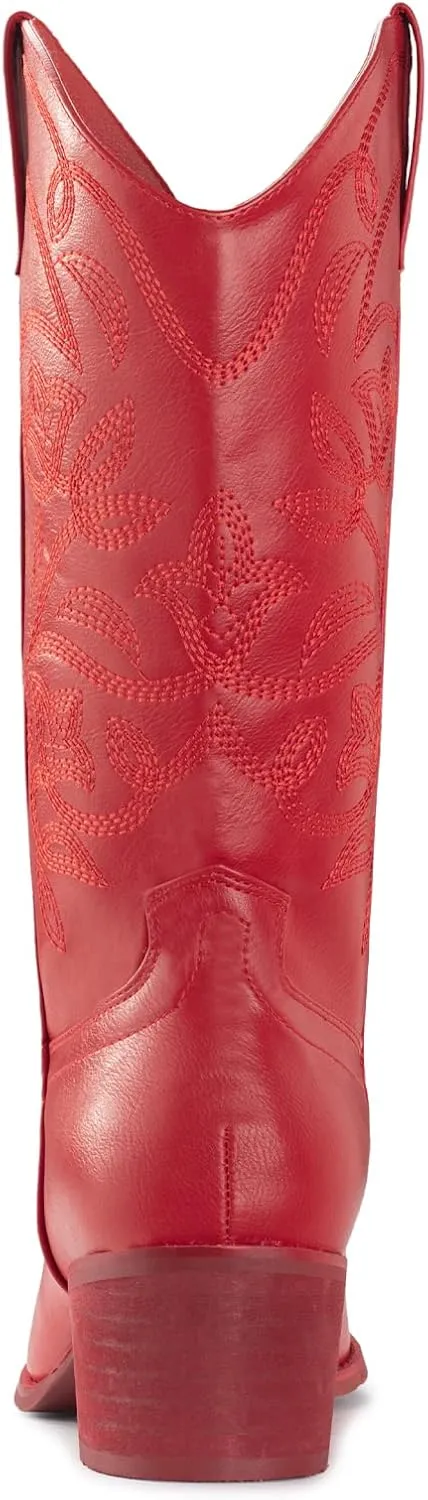 IUV Cowboy Boots For Women Pointy Toe Women's Western Boots Cowgirl Boots Mid Calf Boots