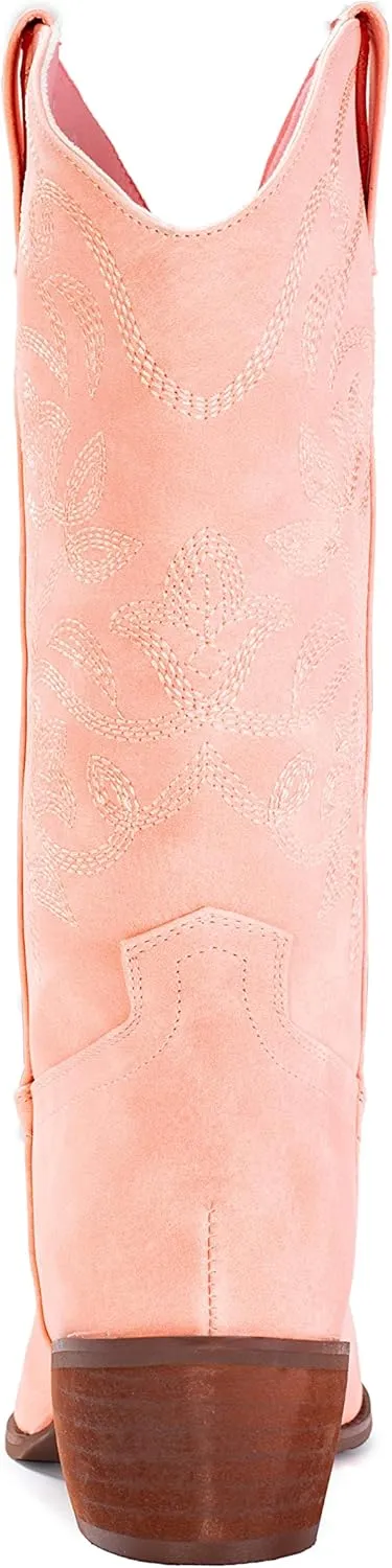 IUV Cowboy Boots For Women Pointy Toe Women's Western Boots Cowgirl Boots Mid Calf Boots