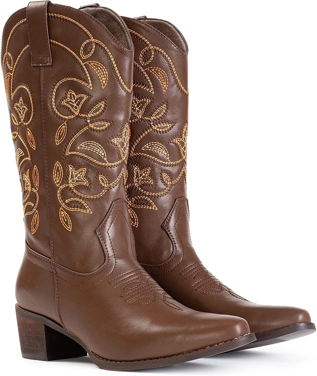 IUV Cowboy Boots For Women Pointy Toe Women's Western Boots Cowgirl Boots Mid Calf Boots