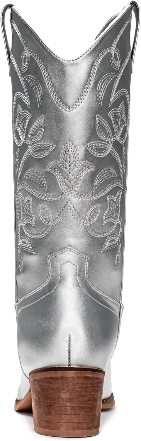 IUV Cowboy Boots For Women Pointy Toe Women's Western Boots Cowgirl Boots Mid Calf Boots