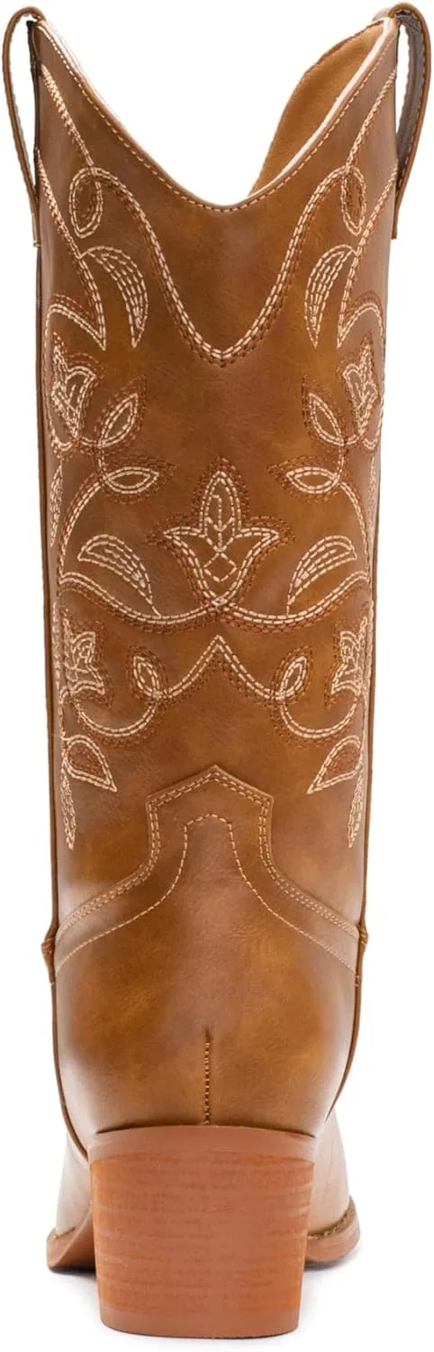 IUV Cowboy Boots For Women Pointy Toe Women's Western Boots Cowgirl Boots Mid Calf Boots