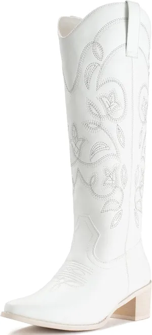 IUV Cowboy Boots For Women Pointy Toe Women's Western Boots Cowgirl Boots Mid Calf Boots