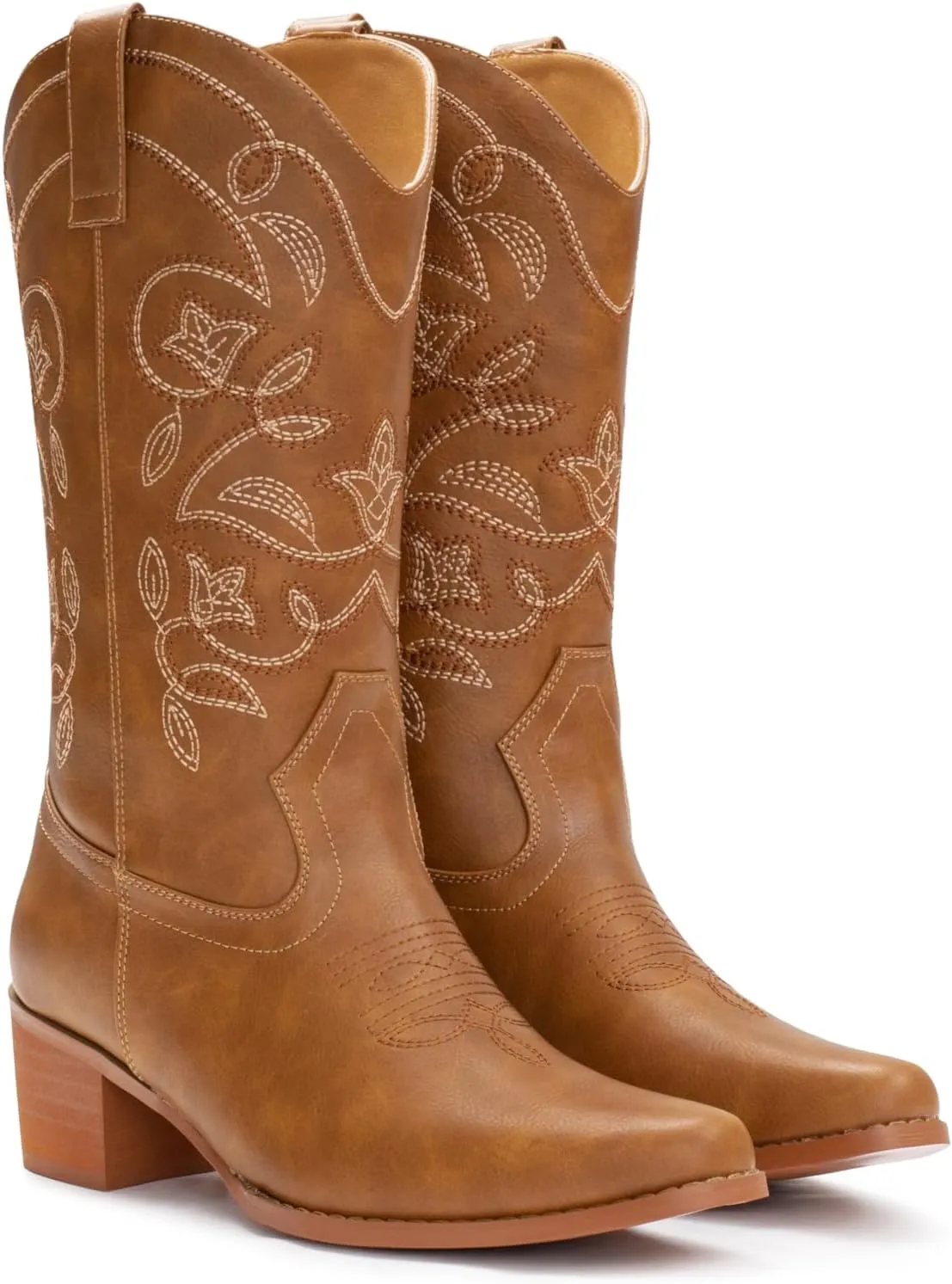 IUV Cowboy Boots For Women Pointy Toe Women's Western Boots Cowgirl Boots Mid Calf Boots