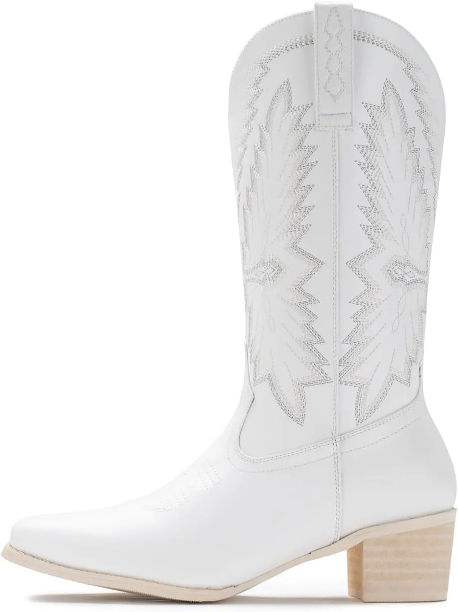 IUV Cowboy Boots For Women Western Boots Cowgirl Classic Fashion Embroidered Pointy Toe Boots