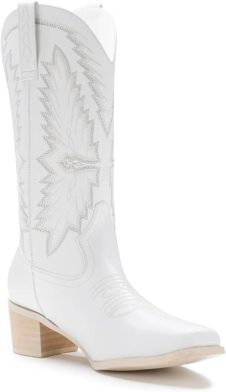 IUV Cowboy Boots For Women Western Boots Cowgirl Classic Fashion Embroidered Pointy Toe Boots