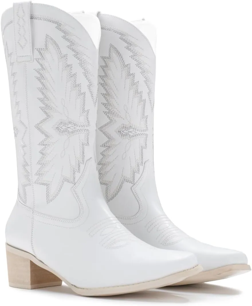IUV Cowboy Boots For Women Western Boots Cowgirl Classic Fashion Embroidered Pointy Toe Boots