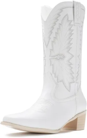 IUV Cowboy Boots For Women Western Boots Cowgirl Classic Fashion Embroidered Pointy Toe Boots