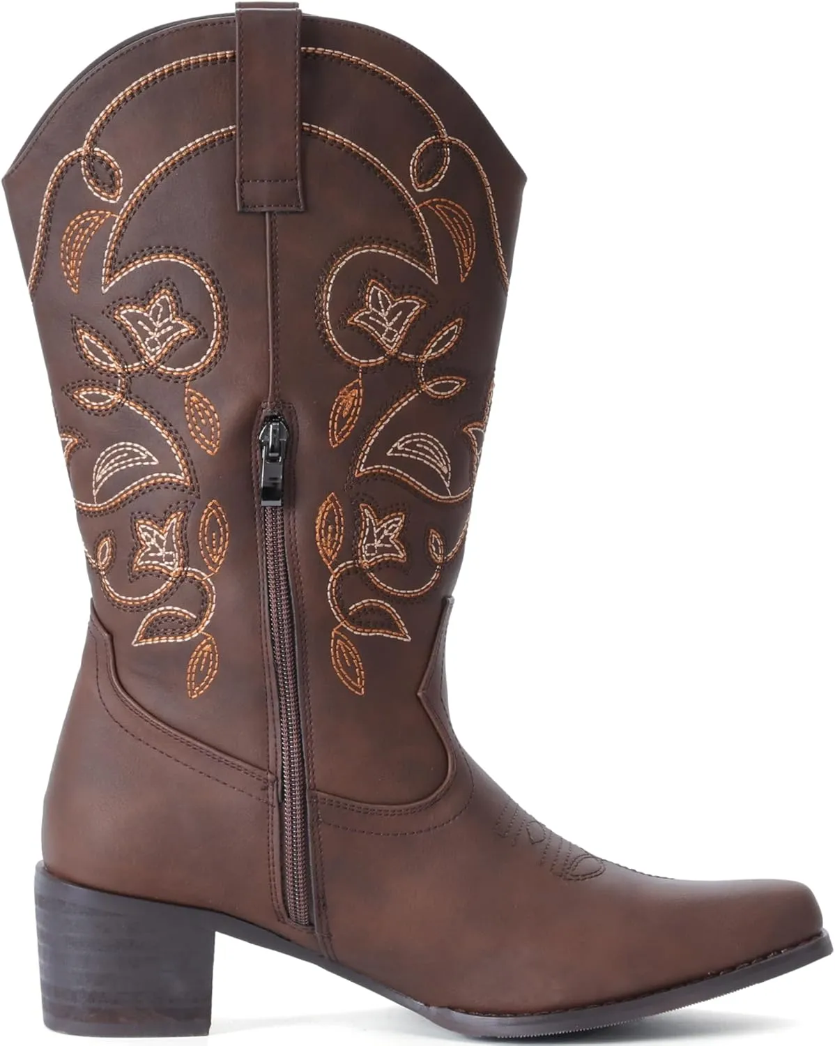 IXU Cowboy Boots For Women Wide Calf Pointy Toe Cowgirl Boots Mid Calf Western Boots