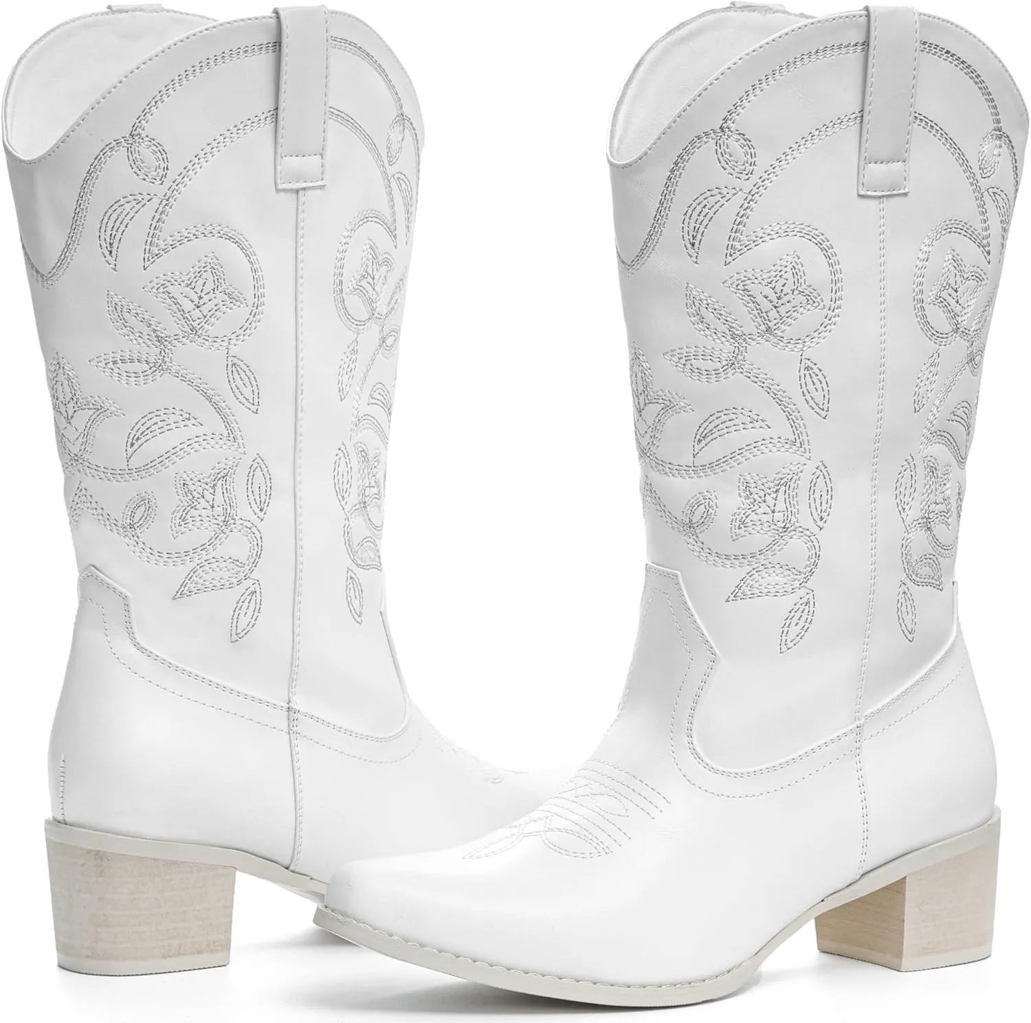 IXU Cowboy Boots For Women Wide Calf Pointy Toe Cowgirl Boots Mid Calf Western Boots
