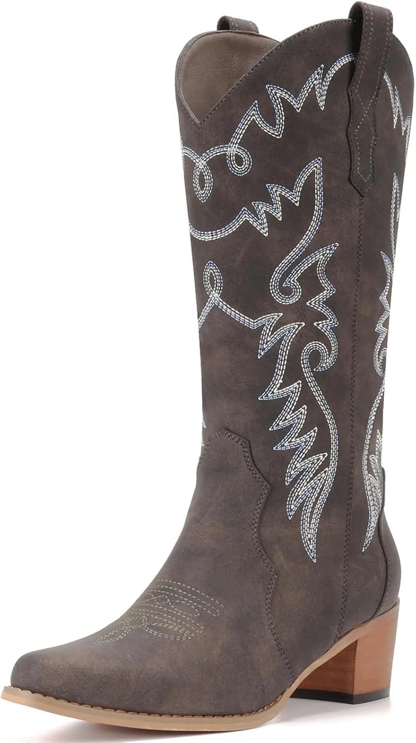 IXU Cowboy Boots Women Pointy Toe Women's Mid Calf Western Cowgirl Boots