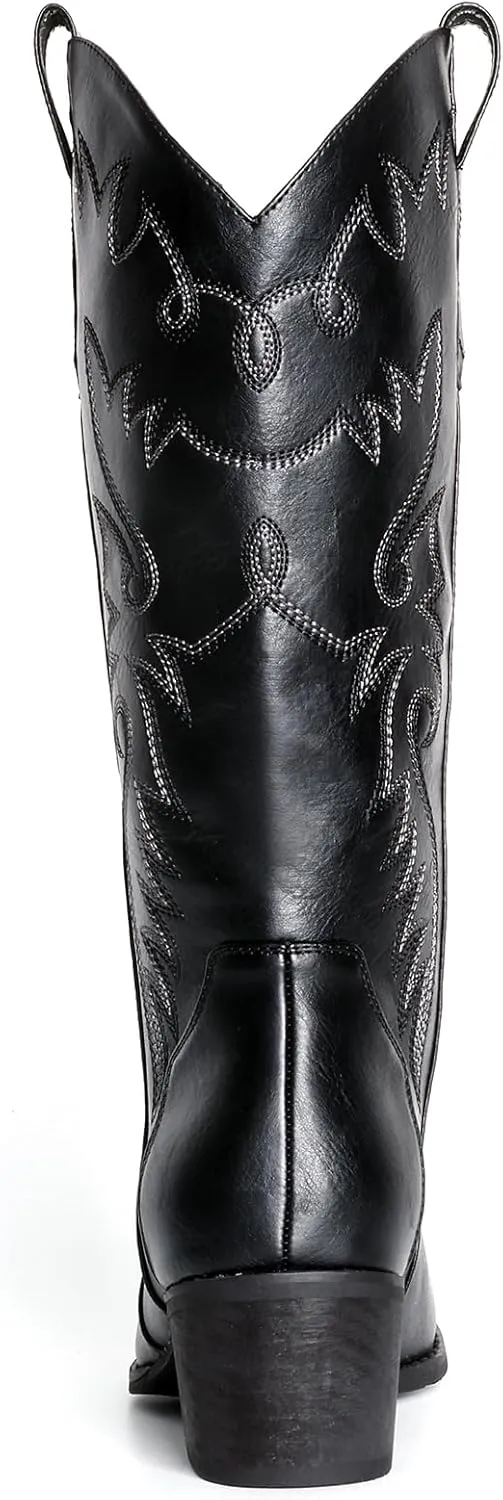 IXU Cowboy Boots Women Pointy Toe Women's Mid Calf Western Cowgirl Boots