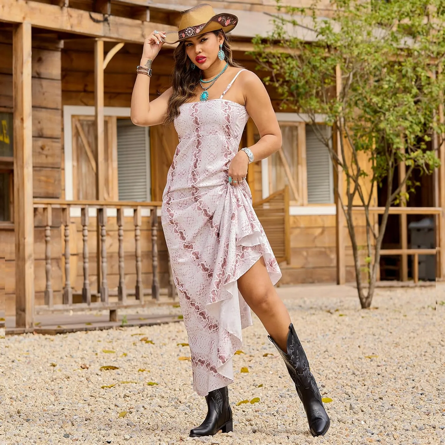 IXU Cowboy Boots Women Pointy Toe Women's Mid Calf Western Cowgirl Boots