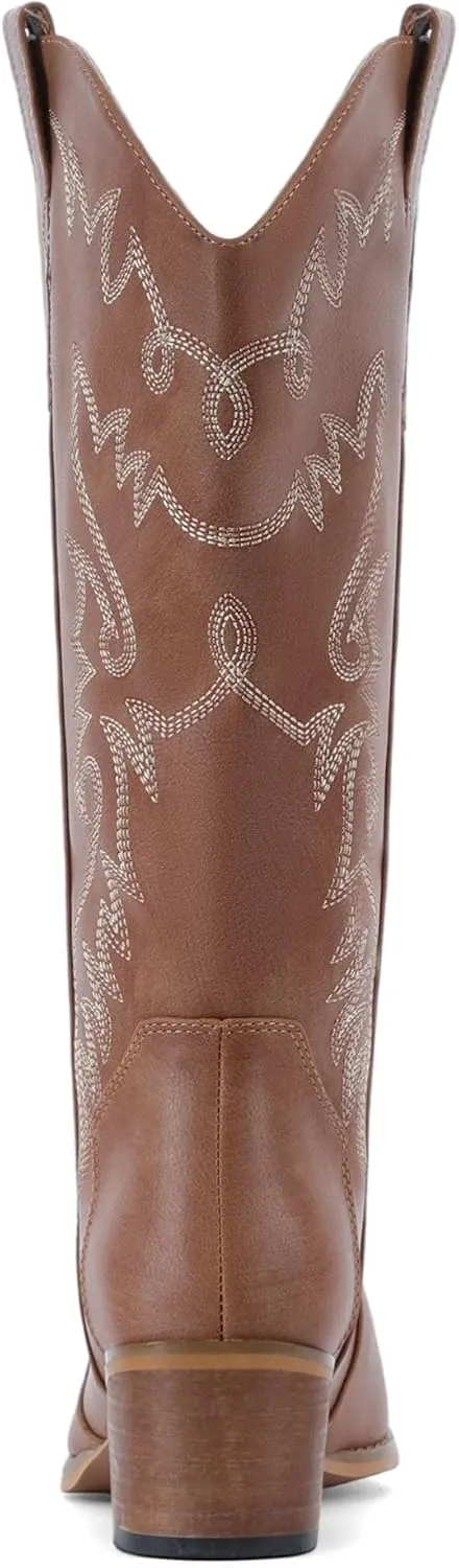 IXU Cowboy Boots Women Pointy Toe Women's Mid Calf Western Cowgirl Boots