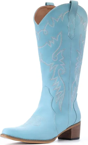 IXU Cowboy Boots Women Pointy Toe Women's Mid Calf Western Cowgirl Boots