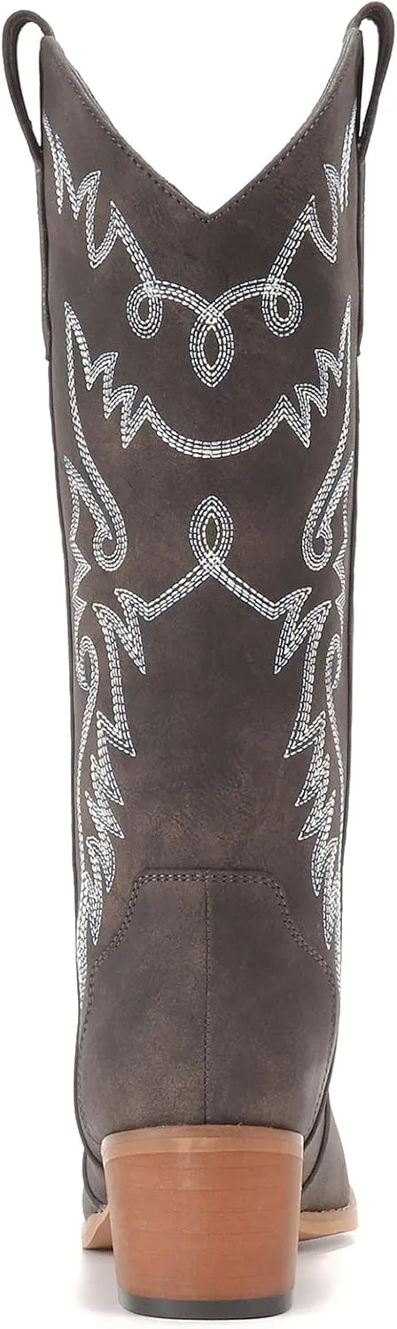 IXU Cowboy Boots Women Pointy Toe Women's Mid Calf Western Cowgirl Boots