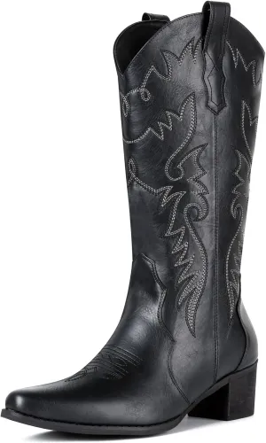 IXU Cowboy Boots Women Pointy Toe Women's Mid Calf Western Cowgirl Boots