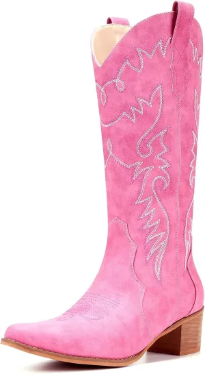 IXU Cowboy Boots Women Pointy Toe Women's Mid Calf Western Cowgirl Boots