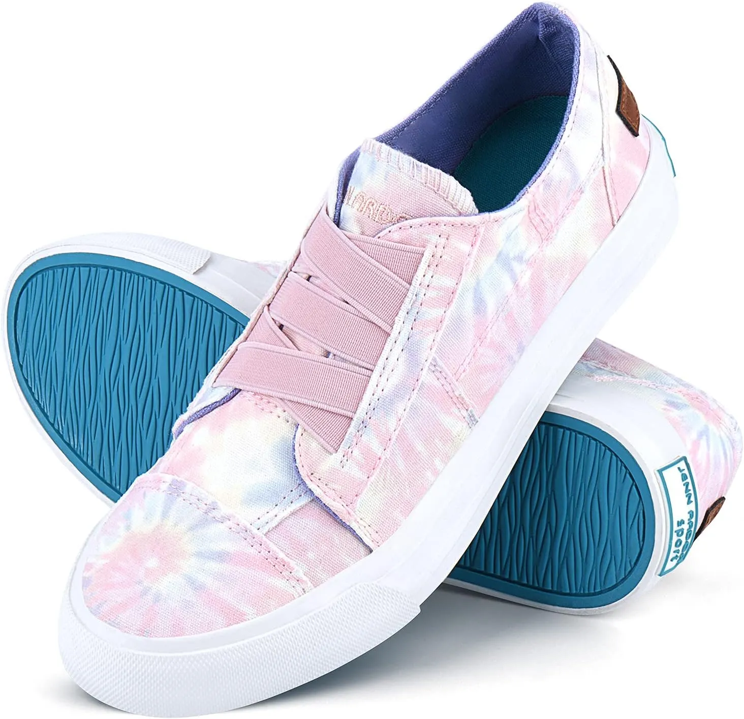JENN ARDOR Women's Stylish Slip On Sneakers No Laces Elastic Low Top Canvas Sneakers Trendy Flats Comfortable Casual Walking Shoes